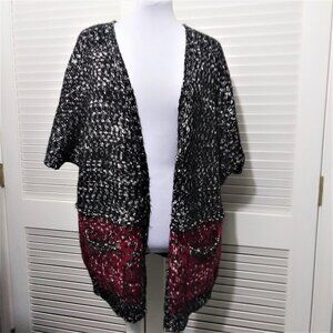 Olive & Oak Black Red Chunkin Knit Open Front Cardigan